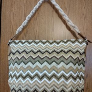 Sun 'N' Sand Neutral Chevron Striped Twisted Rope Tan Silver Tote